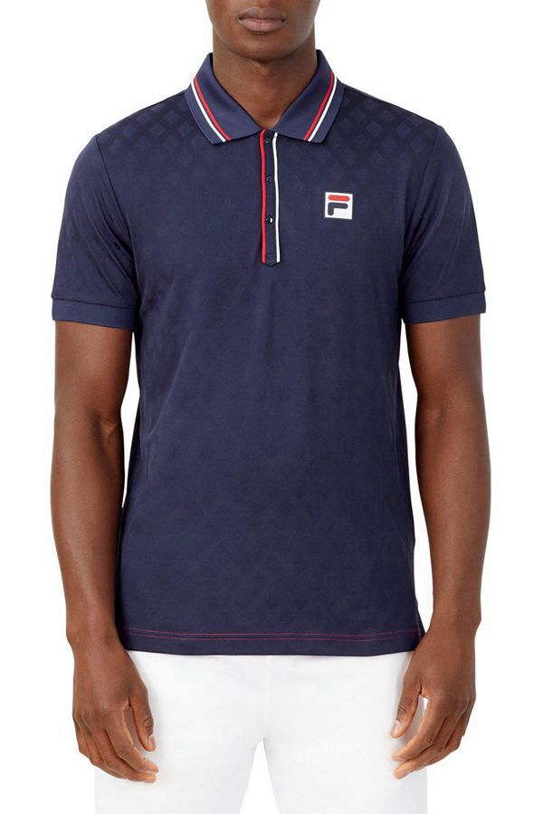 Fila Heritage Jacquard Men's Polo Shirts - Navy,NZ 478-92153